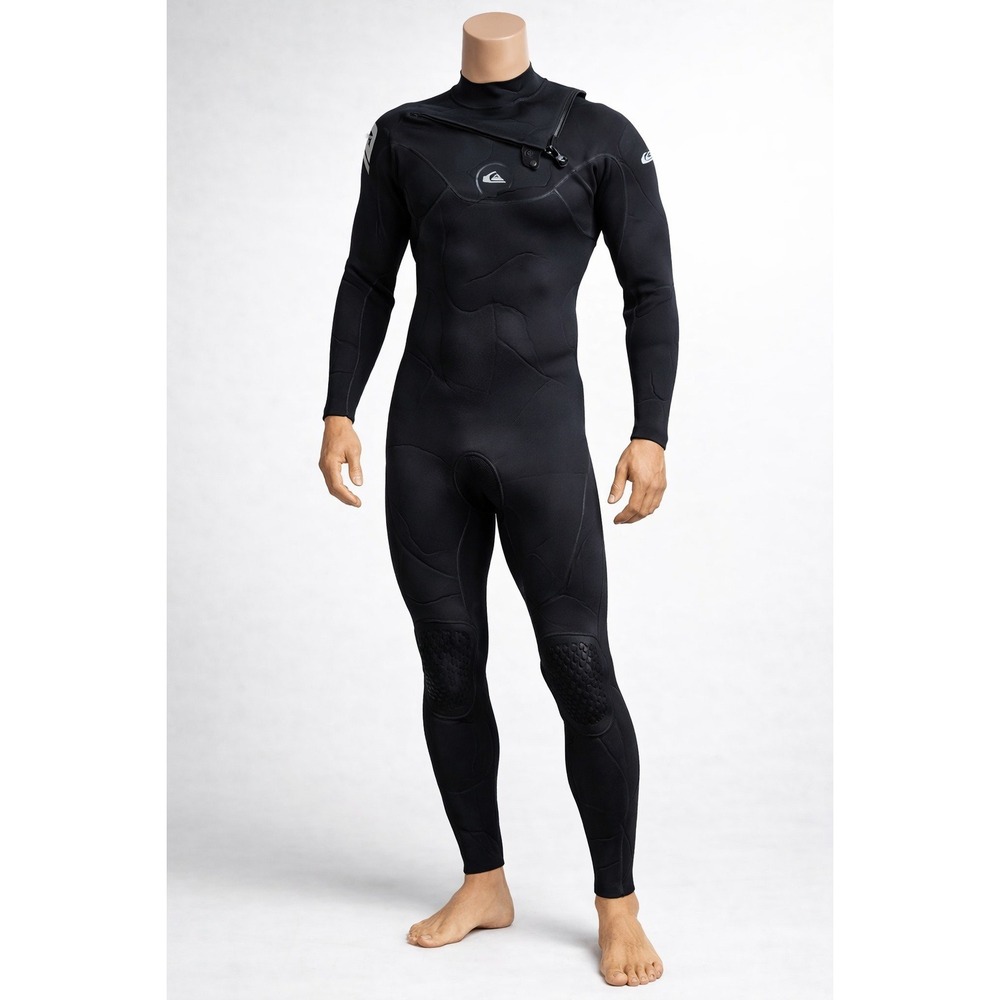 Quiksilver‎ Mens Black Chest Zip Full Wetsuit Size L 52 Surfing Steamer Neoprene